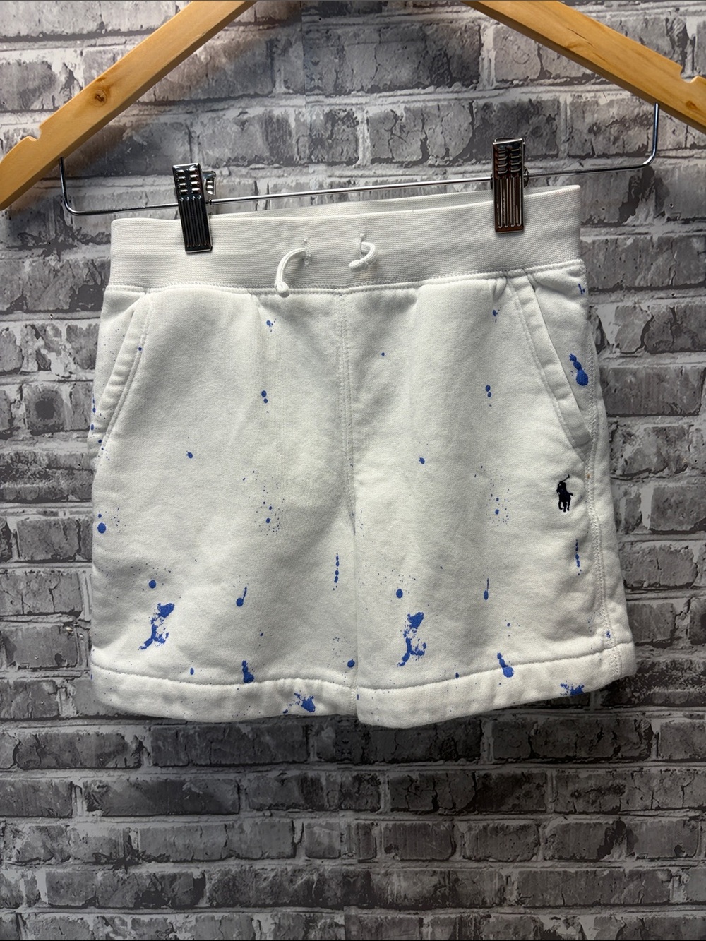 Ralph Lauren White shorts with Blue Paint-Splash